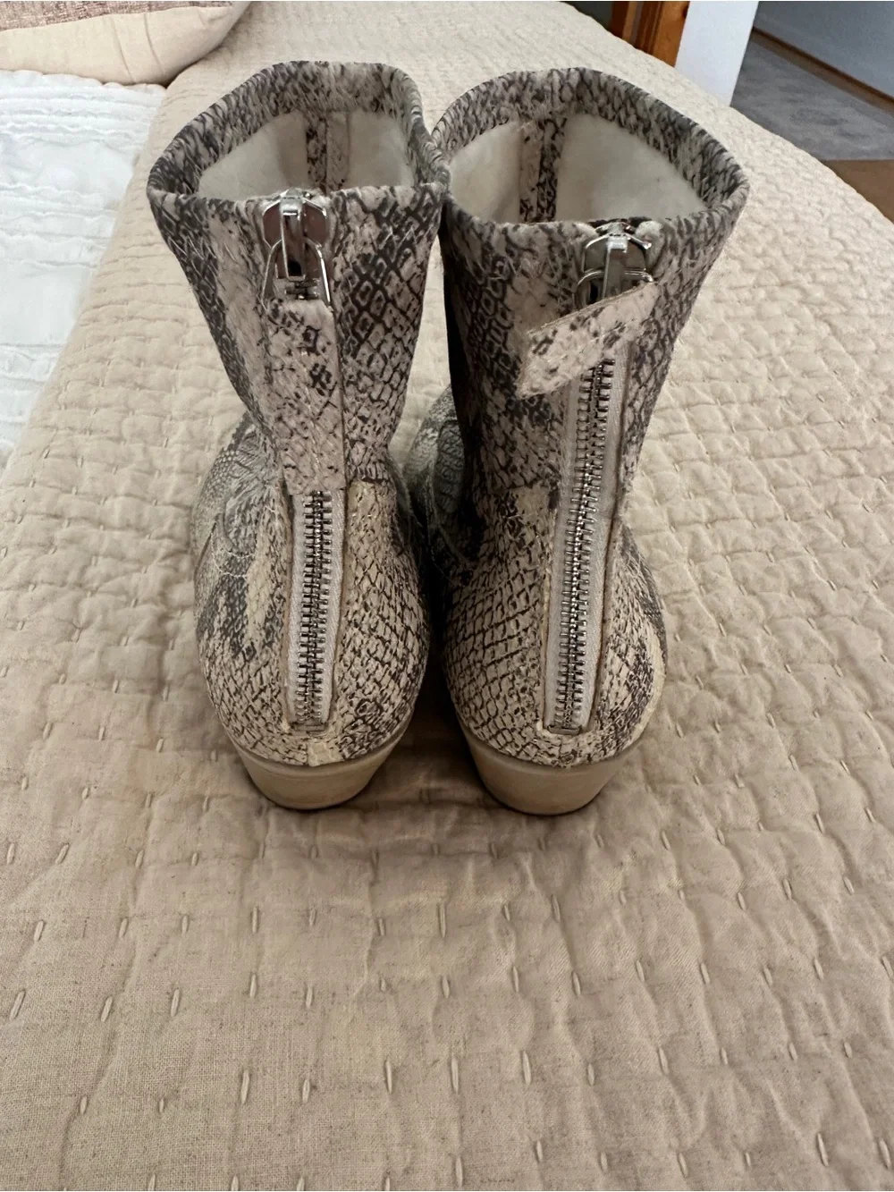 Dolce Vita Snake-Print Pointed Toe Ankle Booties in Neutral